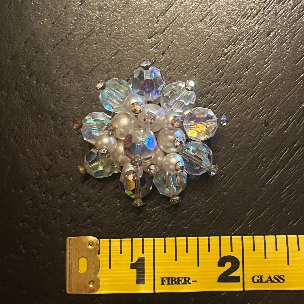 Vintage AB Beaded Cluster Brooch with Faux Pearl West Germany